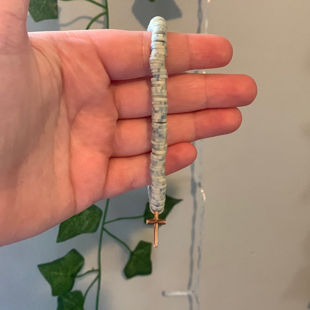 White and blue clay bracelet